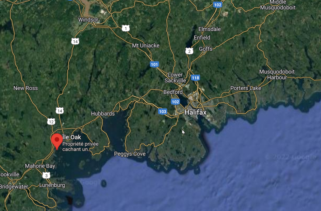 Oak Island en Nouvelle-Écosse. Source : Google Map