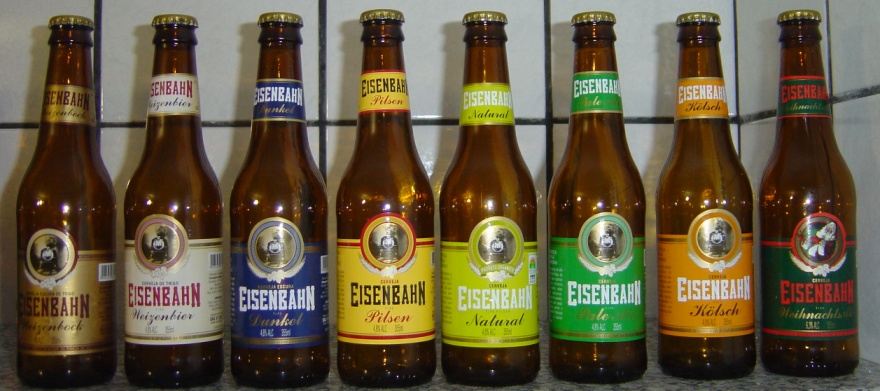 Des bouteilles de bière brésilienne de marque Eisenbahn. Par Leonardo Lang - travail personnel, CC BY-SA 2.5