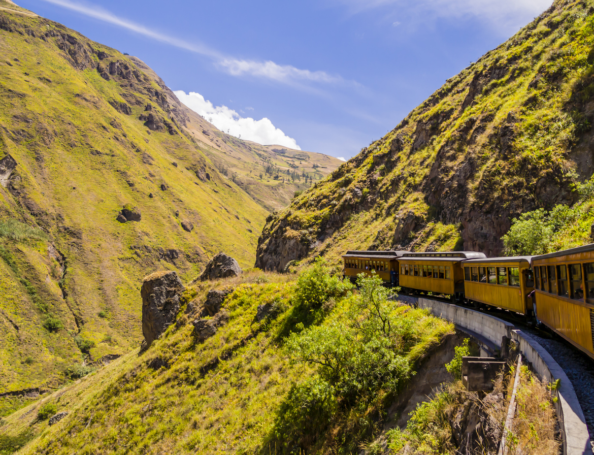 Vue imprenable du train De nez de diable courant sur le beau paysage andin, Alausi, Equateur  © iStock / Photogilio