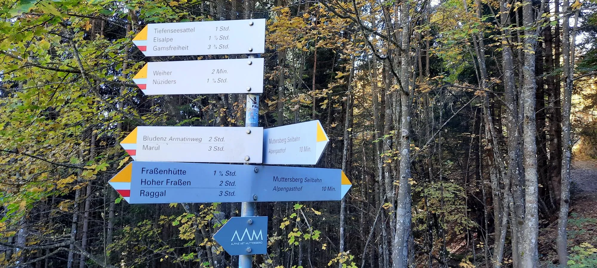 Panneaux indicateurs de pistes de randonnée dans le Vorarlberg en Autriche  ©  Daniel Desjardins