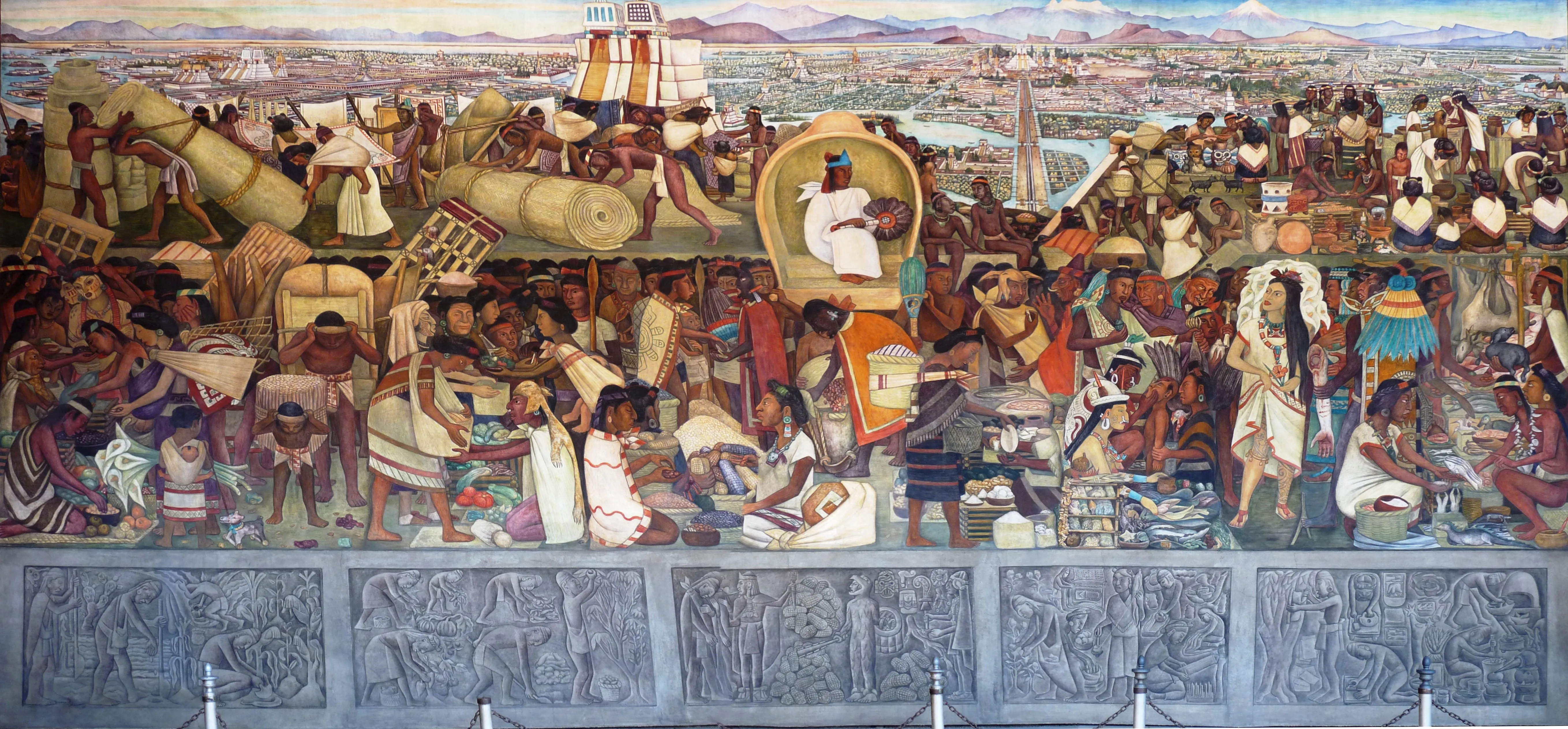La Gran Ciudad de Tenochtitlan par Diego Rivera, Palacio Nacional de México, 1945.