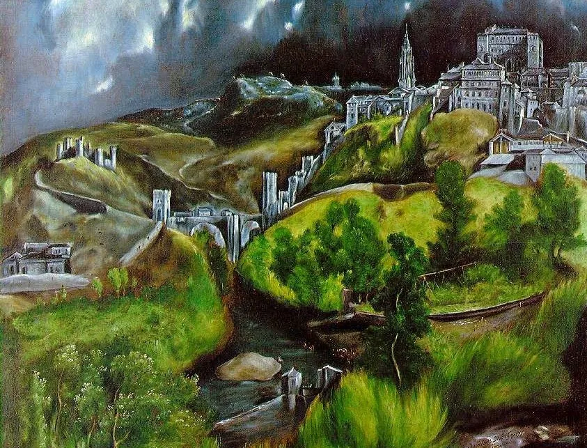 Fragment de la toile "vue de Tolède" du peintre El Greco (1599), exposé au Metropolitain Museum of Art, New York