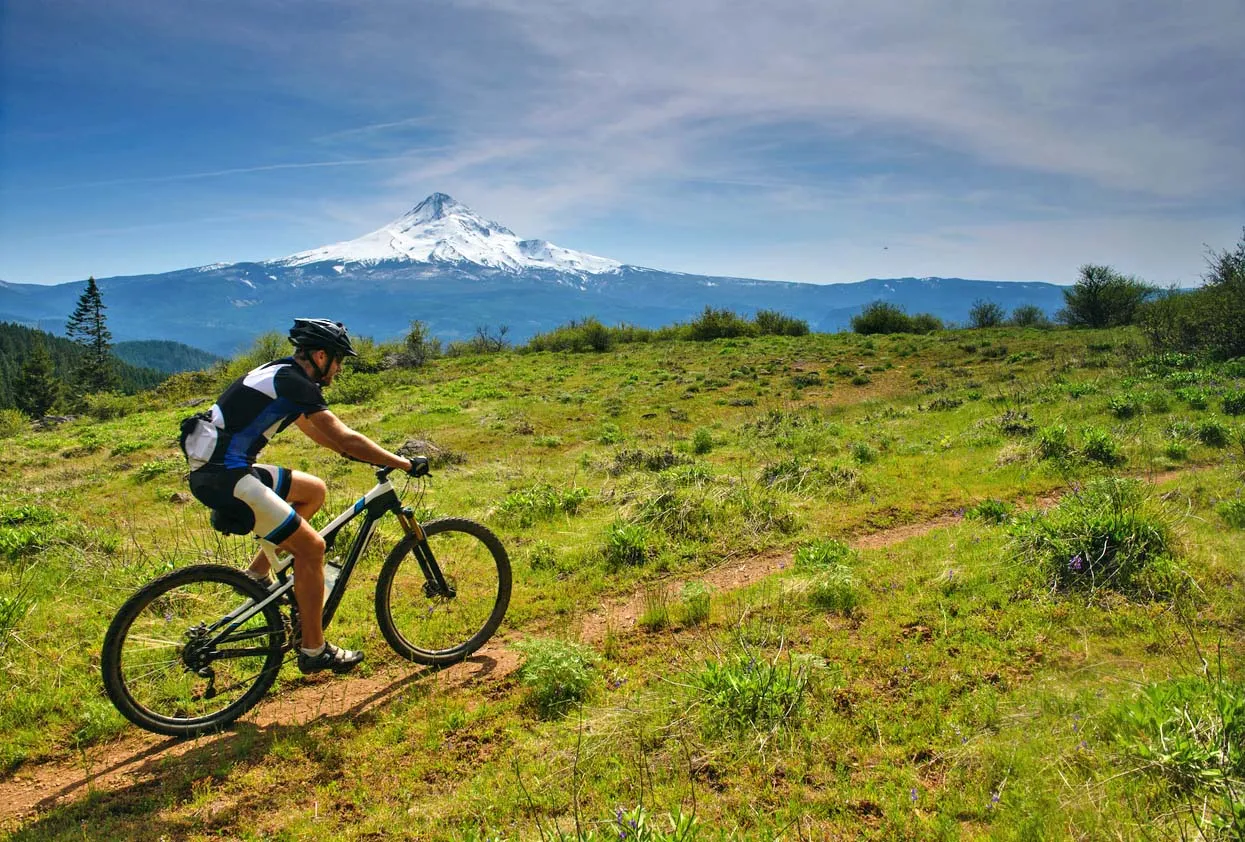 Vélo de montagne sur la Surveyor's Ridge Trail dans l'Oregon © iStock / ikick